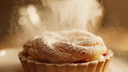 Sprinkling Powdered Sugar on Delicious Pastry Tart