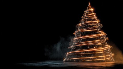 New-Year vertical banner: glowing gold-red Christmas tree bursts from dark, particle bokeh, right-side copy-space for promo text, ideal for brand thank-you post, app splash or in-store poster.