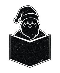 Grunge Style Santa Reading Christmas Graphic Art.