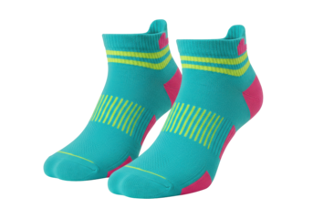 Isolated pair of bright ankle socks, vibrant colors, modern sportswear, fitness accessory