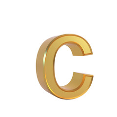 Obraz premium Golden 3d lowercase letter c symbol isolated on white background illustration