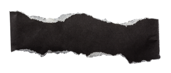 Torn black paper strip with white torn edges on transparent background for banners, headlines and mockups