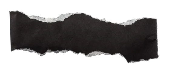 Torn black paper strip with white torn edges on transparent background for banners, headlines and mockups © aninna