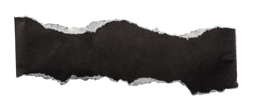 Torn black paper strip with white torn edges on transparent background for banners, headlines and mockups