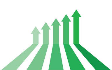 5 green arrows going up business competition profit growth