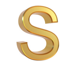 Golden 3d capital letter S symbol isolated on white background illustration design