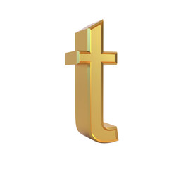 Golden 3d lowercase letter t symbol isolated on white background illustration