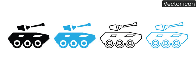 Tank icons in vector format are ideal for illustrating military and strategic themes. Versatile for game assets or educational content, offering clear graphics.