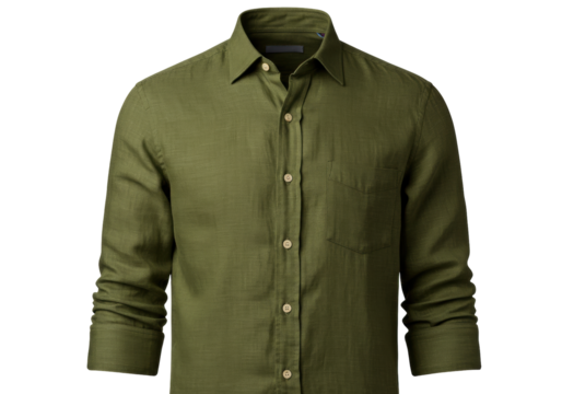 Isolated long-sleeve button-down shirt in green, clothing for men's apparel fashion style