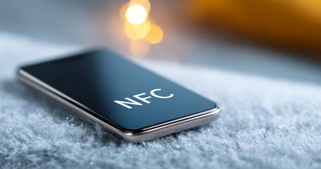 A close up of a phone with NFC written on it, sitting in the snow