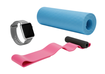 Isolated exercise gear including mat, resistance band, and smart watch fitness trackers