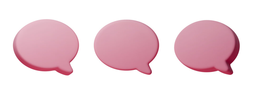 3D pink speech bubble set with soft balloon texture. Cute chat for messages, dialogue, text and communication. Pink bubble icons