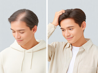 若いアジア人男性の薄毛改善ビフォーアフター比較写真