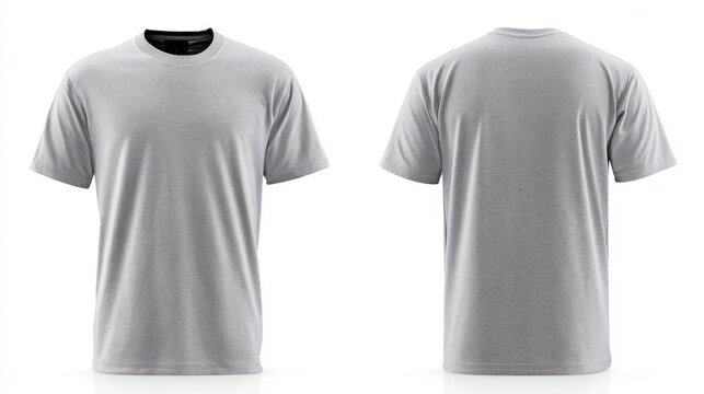 Front and back of a gray tshirt isolated on white background