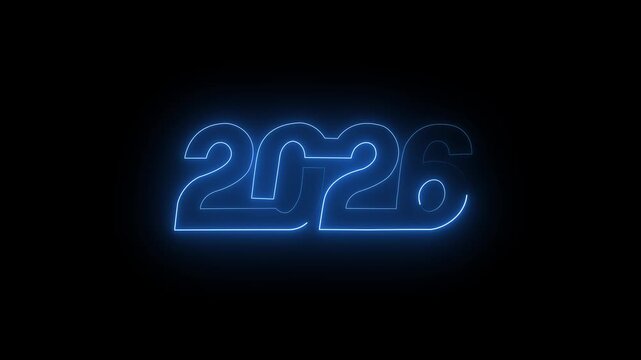 Animated neon 2026 text icon animation glowing futuristic number typography vibrant luminous light effect modern celebration design loopable motion graphic template