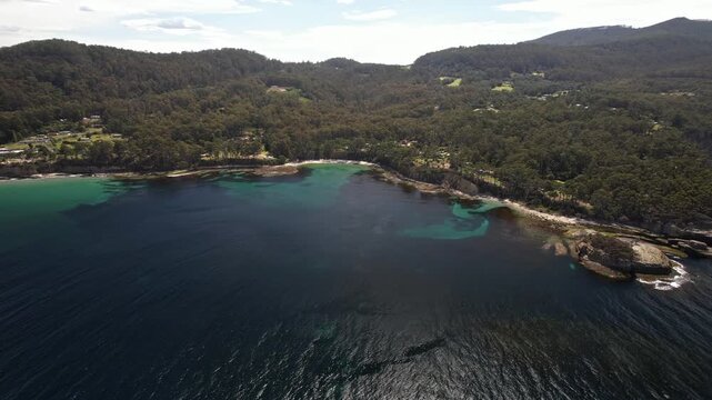 Tasman National Park With Turquoise Ocean In Tasmania, Australia - Aerial Drone Shot