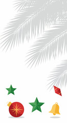 Summer Christmas Vector Background: Palm Leaves and Holiday Ornaments