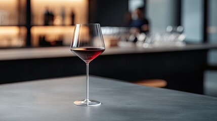 Different glasses of wine rest on a polished bar counter while blurred figures enjoy the night club atmosphere in New India. This close-up captures the sophisticated ambiance