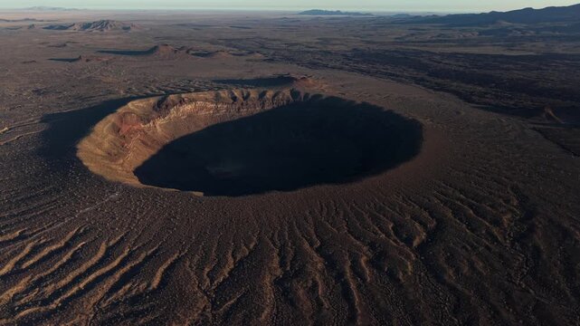 Aerial view of the El Elegante crater in the Altar desert in Sonora, Mexico
