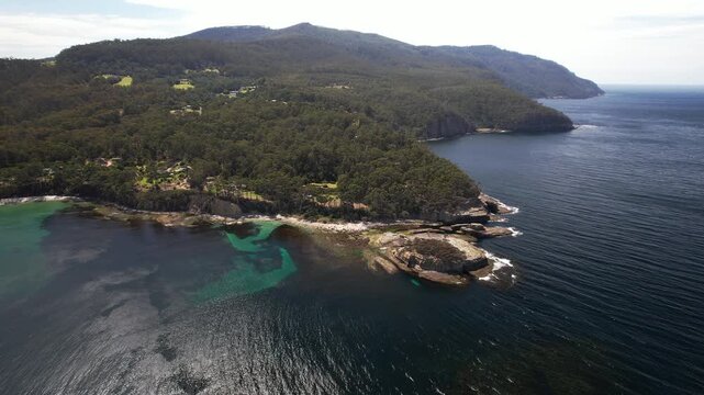 Drone Shot Of Tasman National Park And Ocean In Tasmania, Australia