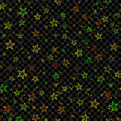 Bright stars and lights on a transparent background, seamless pattern, background. Suitable for banners, posters, websites, wallpapers, and backgrounds. Vector illustration.