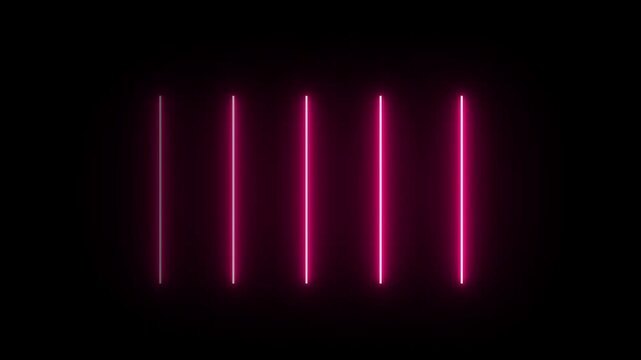Abstract glowing neon pink vertical lines animating on a dark background with a subtle zoom out motion perfect for technology and futuristic themes.	