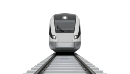 Modern Commuter Train on Track Against Black Backdrop Studio Shot