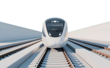 Modern high speed train approaching through concrete tunnel in futuristic style