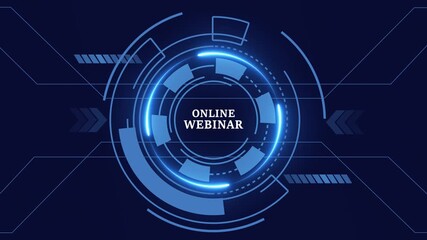 Abstract neon glowing technology of" ONLINE WEBINAR,, for High-Speed Mobile Connectivity, Holographic Display, Financial Data Visualization, Digital Symbol in Futuristic Interface - Powered by Adobe
