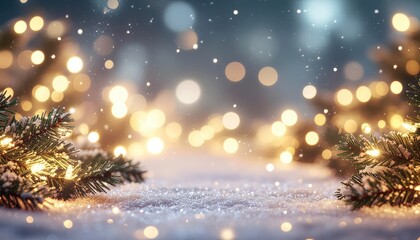 Enchanting winter wonderland sparkling snowy scene with glimmering lights outdoor festivity magical atmosphere nighttime setting holiday spirit