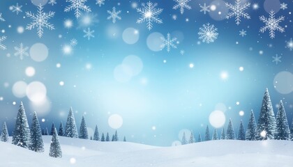 Winter wonderland scene with snowflakes and pine trees serene landscape digital art calm environment aerial view seasonal beauty for holiday and winter themes