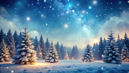 Enchanting winter wonderland scene with snow-covered trees and starry sky peaceful forest landscape magical environment serene night viewpoint nature concept for holiday inspiration