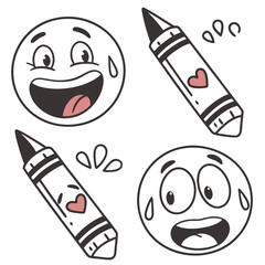 Crayon Emoji Faces Set with Emotions