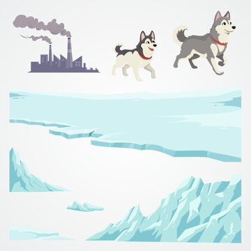 collection Arctic Syberint huskey character, iceburg, industrial, illustration design