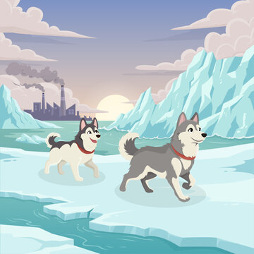 Syberint huskey migration Arctic sun sky illustration design 4000x4000