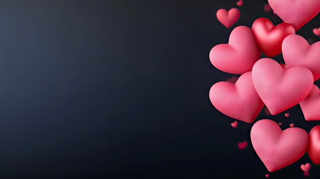 Bright red and pink heart shapes float against a dark background, creating a bokeh effect ideal for Valentine's Day. This design offers plenty of space for personalized messages