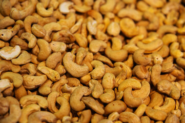 Roasted cashew nuts. Close-up. Background for snacks and nuts