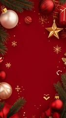Naklejka premium Elegant Red Christmas Border with Gold Accents and Ornaments holiday festive photo