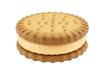 Isolated sandwich cookie with flavored cream filling, sweet treat, baked good, confectionery