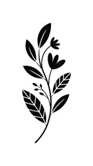 Black silhouette of a stylized flowering plant with leaves and buds on a white background vector