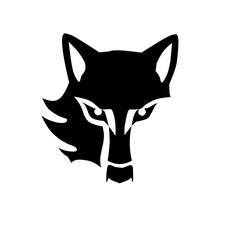 Intense wolf or fox head icon silhouette, symbolizing fierce determination, strategy, leadership, and wild strength. Ideal for bold, powerful, and security-focused branding.