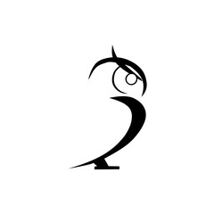 Minimalist and artistic owl icon in a calligraphic style, symbolizing wisdom, elegance, learning, and modern, creative design. Perfect for education or consulting brands.