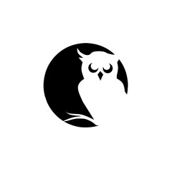 Elegant owl silhouette icon: A wise bird perched on a branch against a dark circle, symbolizing wisdom, knowledge, education, night, and mystery. Ideal for learning concepts.