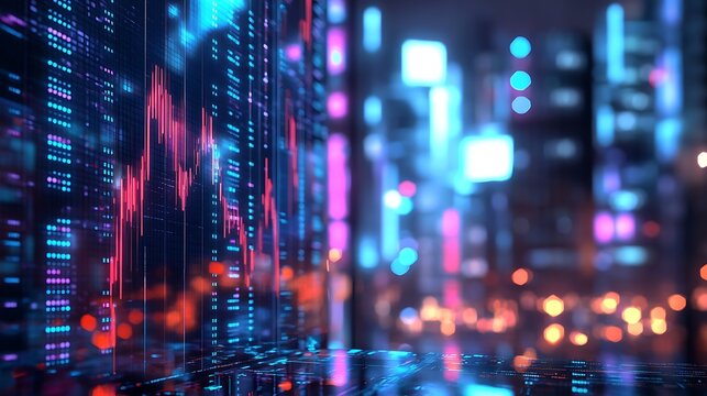 Digital Stock Market Data Displayed with City Lights photo Background finance chart