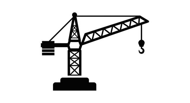 Tower Crane Construction Machinery Silhouette Icon Vector
