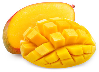Half of ripe mango fruit and mango cut in 
