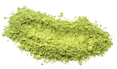 Matcha tea, finely ground powder of green tea on white background. File contains clipping path.