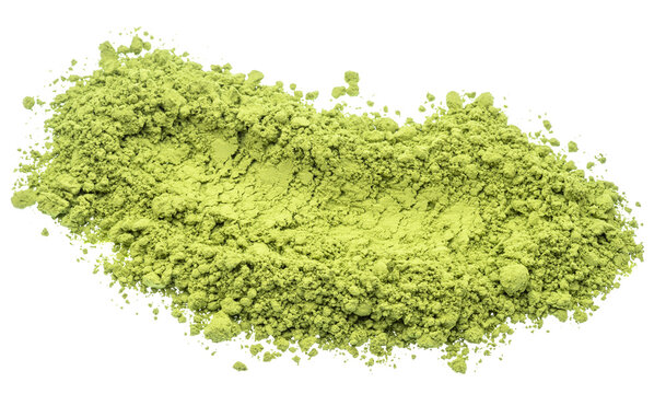 Matcha tea, finely ground powder of green tea on white background. File contains clipping path. - Powered by Adobe