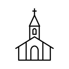 Simple church building with steeple and cross line art illustration