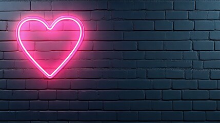 A vibrant pink neon heart illuminates an aged brick wall in the dark, radiating a warm glow that evokes feelings of love and romance, ideal for special occasions or celebrations